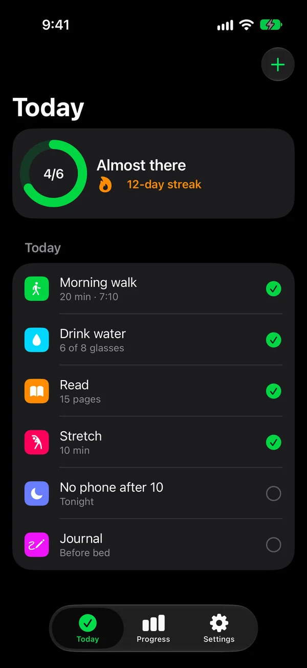 A habit tracker on a NoMac Simulator phone