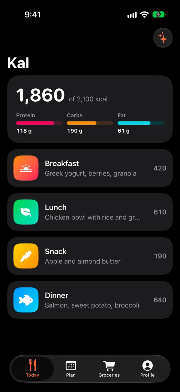A meal planning app on a NoMac Simulator phone